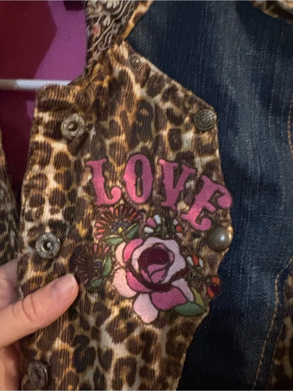 The Children's Place Leopard Print Denim Trim Jacket with Pink Accents